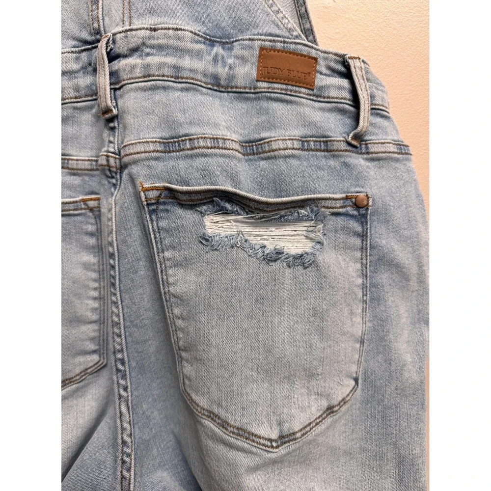 Judy Blue Women 1XL Distressed Denim Shortalls Overalls Light Wash Streetwear - Picture 4 of 8